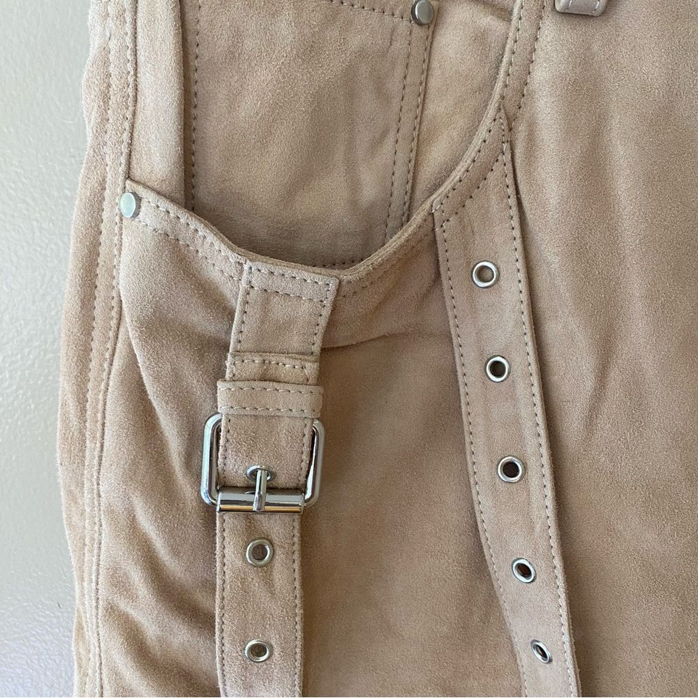 Retrofete VERNA suede LEATHER SKIRT Tan Mini buckles low rise NWT XL - Picture 13 of 15